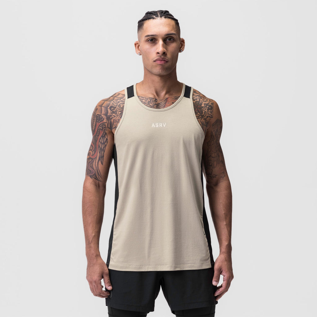 0809. Supima® Mesh Panel Training Singlet - Sand Smoke